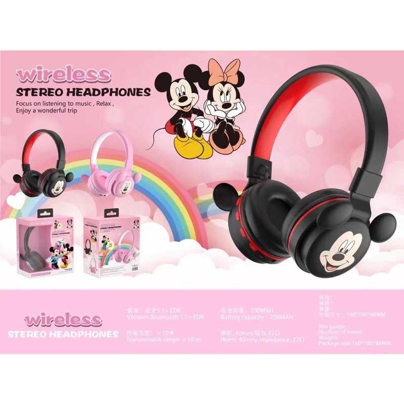 [ NM 17 ] HEADPHONE BANDO  BLUETOOTH / WIRELESS SERI  NM-17 KARAKTER MICKEY MOUSE MINNIE MOUSE SO SWEET