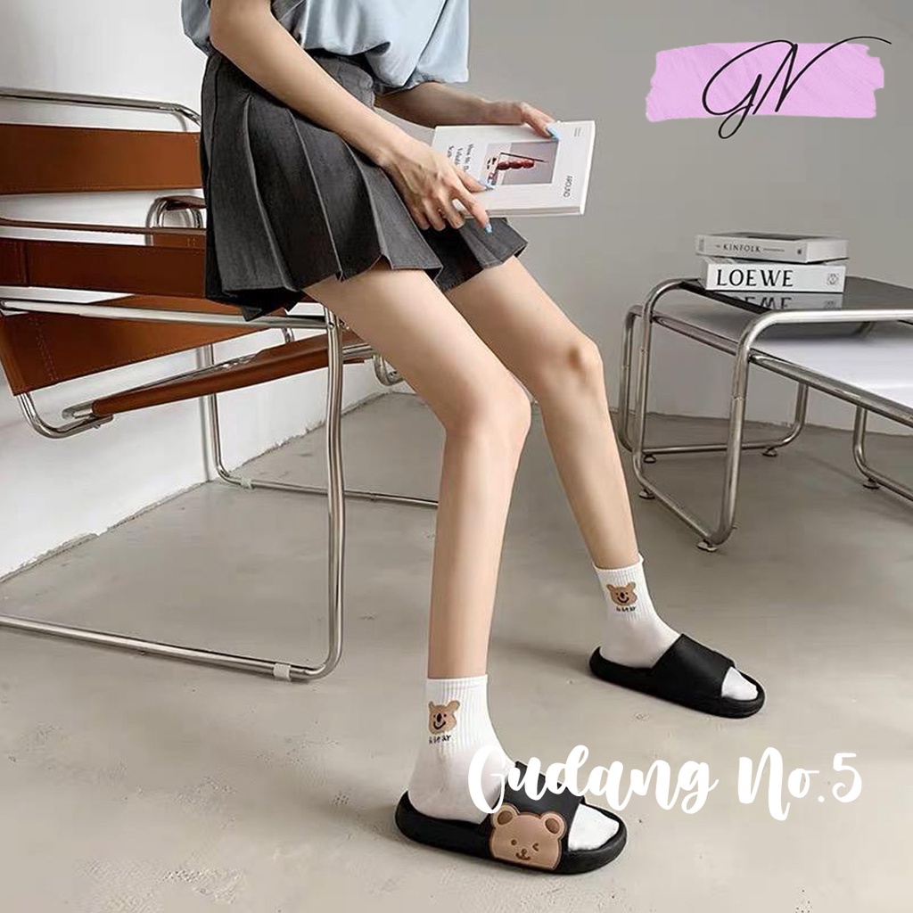 GN-2218-2 Sandal Slop Jelly Wanita Motif Teddy Bear Korean Style Import Yesplus PCU