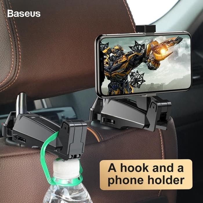 Baseus 2In1 Umbrella Hook Holder Car Back Seat Hook + Car Phone Holder #Original