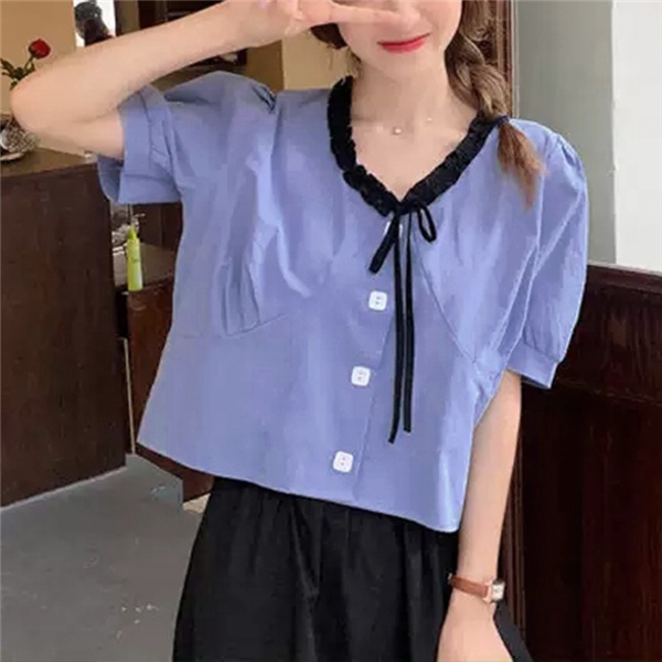 MOOGU ♡ Kemeja korea blouse wanita blus busur atmosferik