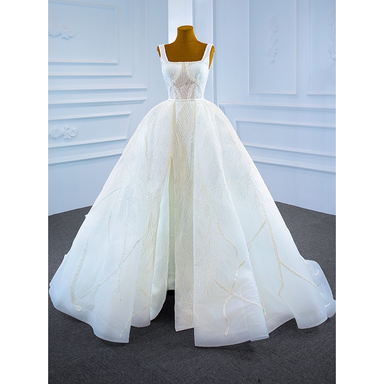 Gaun pengantin yang disesuaikan 2022 baru pengantin solo rok tutu pernikahan keluar benang super fairy trailing gaun putri