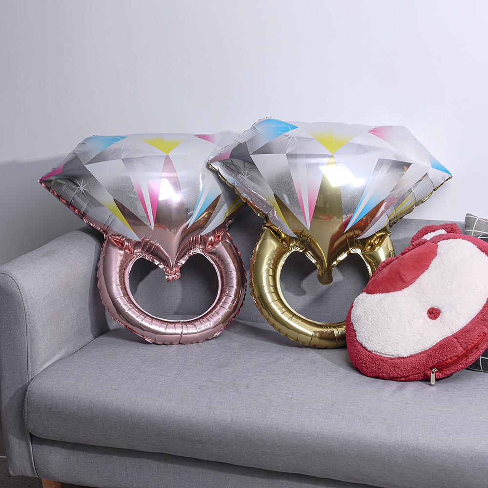 Cincin Berlian Besar Bentuk Cincin Balon Konfeksi Romantis Pacaran Properti Foil Tiup Aluminium Film Balon Kamar Tidur Mall Pub Ornamen Untuk Pesta Festival Ulang Tahun Valentine