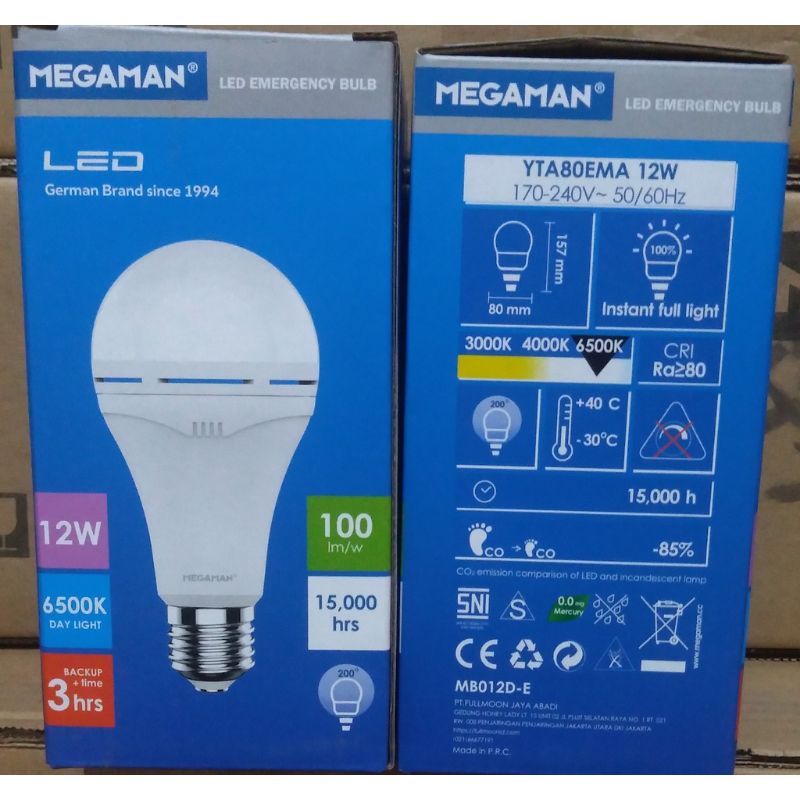 Lampu Emergency Bohlam LED MEGAMAN Putih 9W 12W