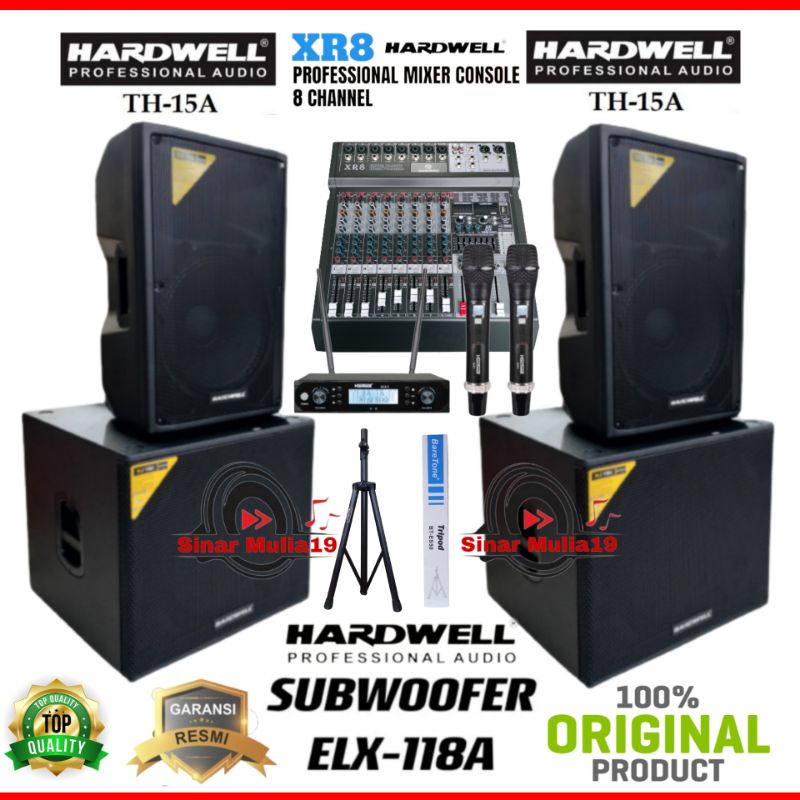 PAKET SOUND SYSTEM OUTDOOR FULL SET HARDWELL ORIGINAL 2 SUBWOOFER ELX 118A SPEAKER AKTIF TH 15A MIXE