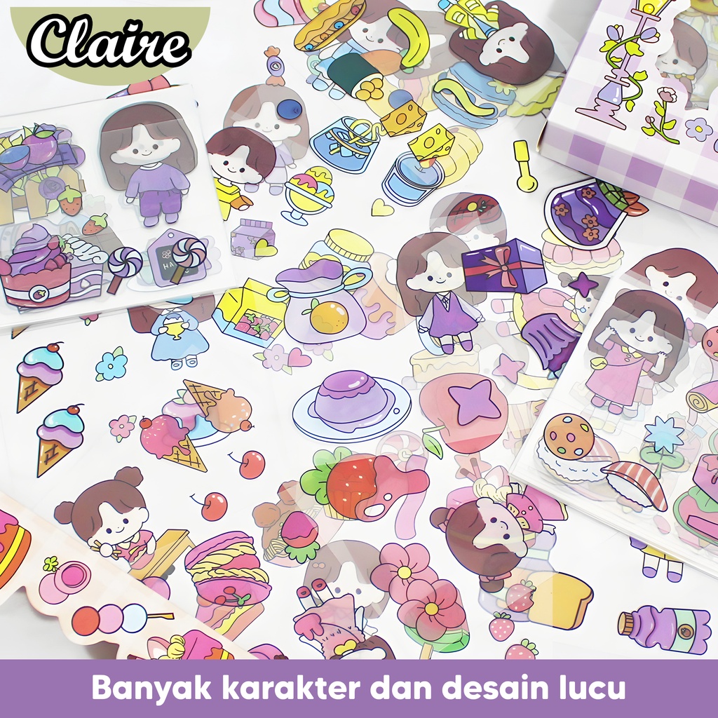 Stiker Kartun Aesthetic 2D 100 Lembar / Stiker Anak Lucu 100 Lembar