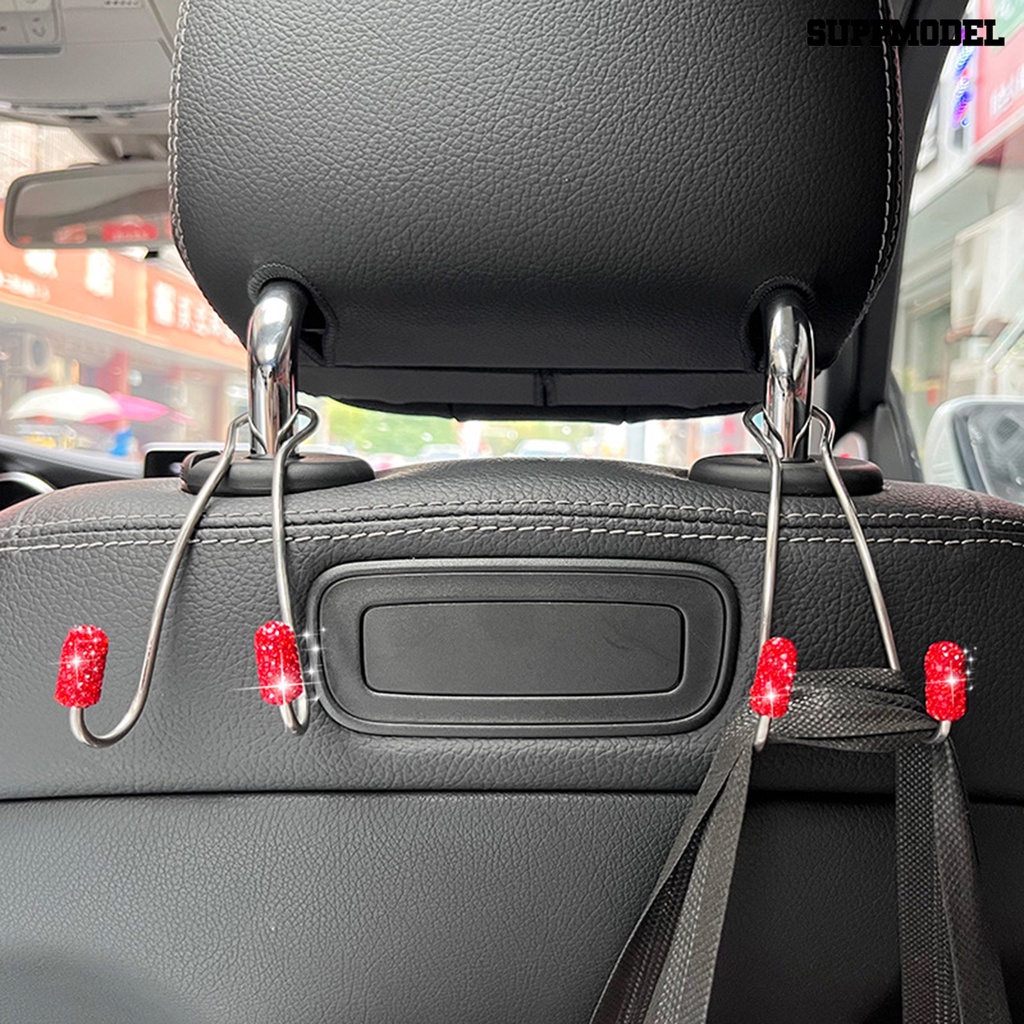 [Dekorasi] 1pasang Pengait Headrest Mobil Stainless Steel Kuat Beban Bantalan Aksesoris Interior Berlian Imitasi Berkilau Otomotif Gantungan Kursi Belakang Organizer Untuk Kendaraan