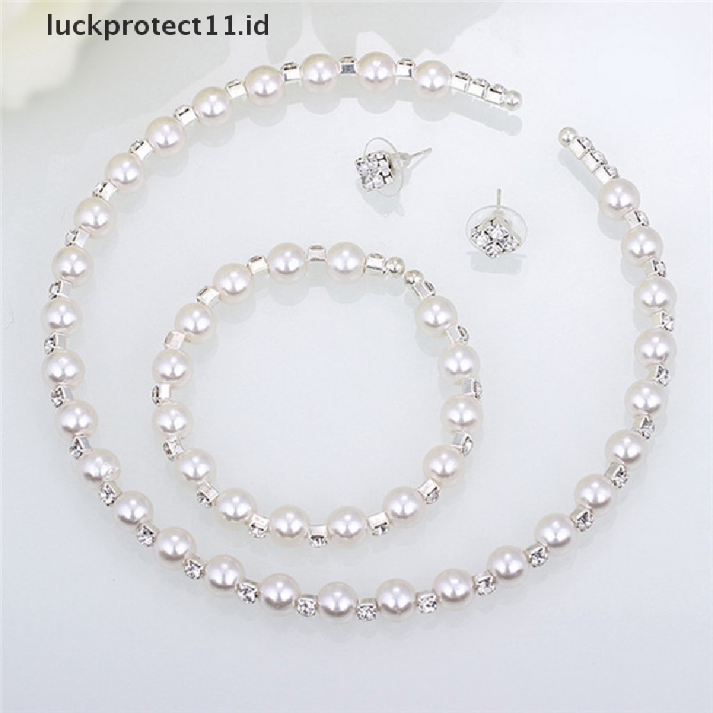 /Fashion Hot// Fashion// 1set Mutiara Kristal Bridesmaid Set Perhiasan Pernikahan Kalung Gelang Anting.