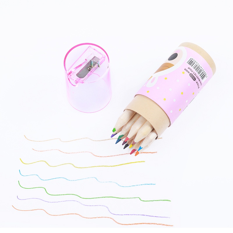 LNR Shop 12pcs/Set Pensil Warna Dilengkapi Peraut di Bagian Penutup Bentuk Tabung Mini Ramah Lingkungan Perlengkapan Sekolah Pensil Mewarnai Tidak Mudah Patah Tahan Lama Krayon Kuas Pen Pulpen Balpoin Crayon Alat Tulis Kotak Pensil