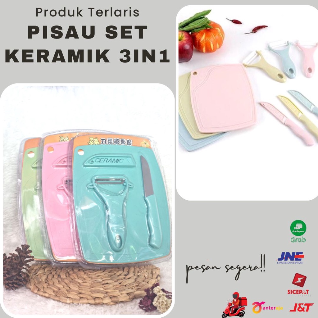 ✅✅Pisau set Ceramic Keramik / Pisau Set Keramik 3in1Talenan Set Knife||PISAU SET TALENAN 3IN1 STAINL