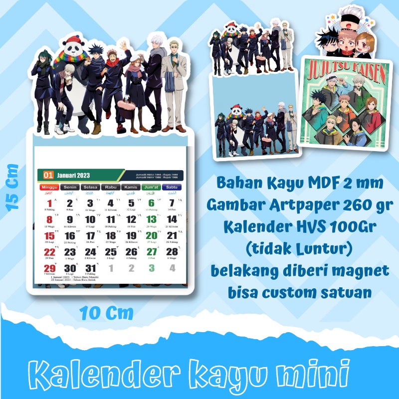 

calendar / kalender kayu magnet 2023 Anime Jujutsu kaisen menerima custom satuan / kalender promosi