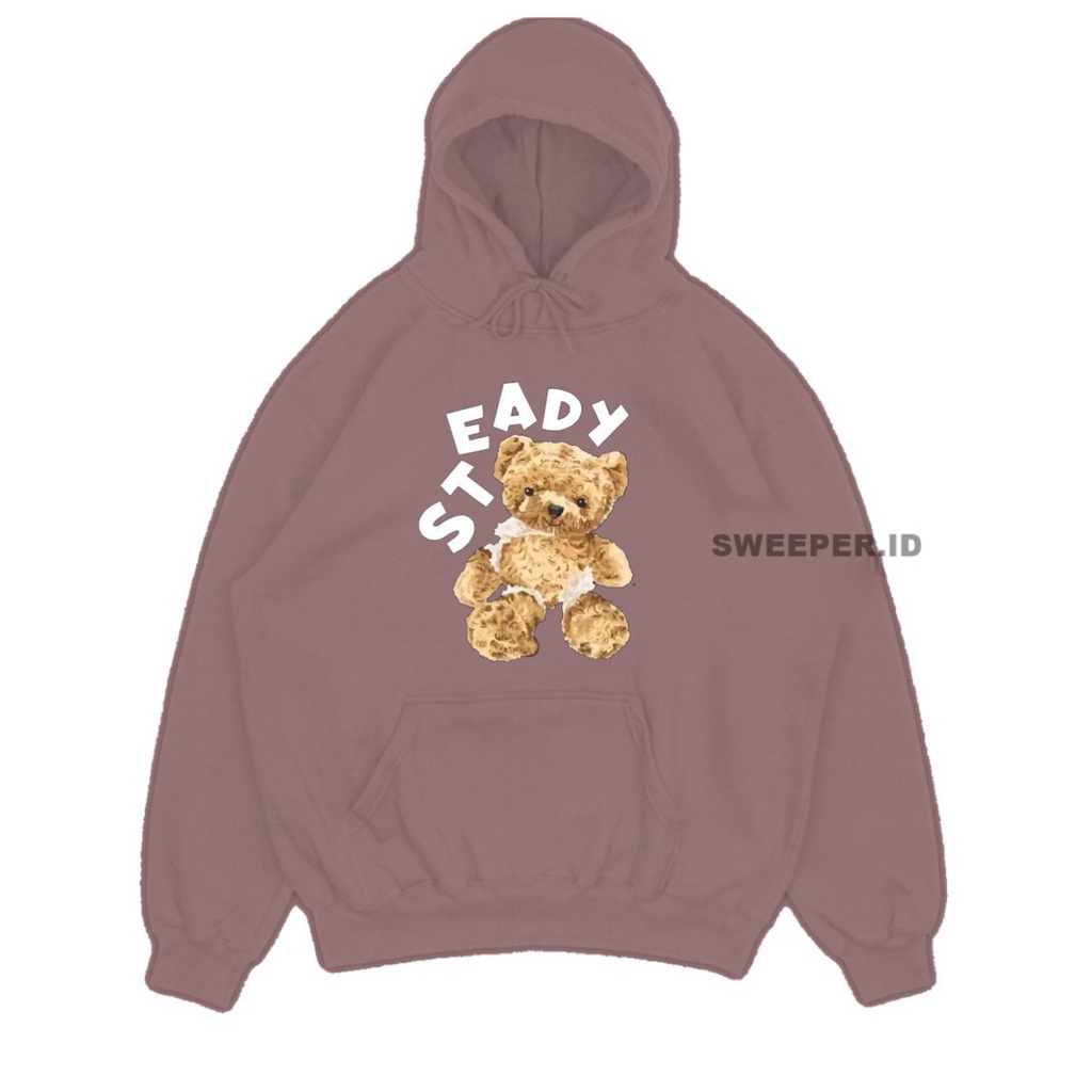 SWEATER HOODIE STEADY BEAR SABLON PRINTING BAHAN FLEECE