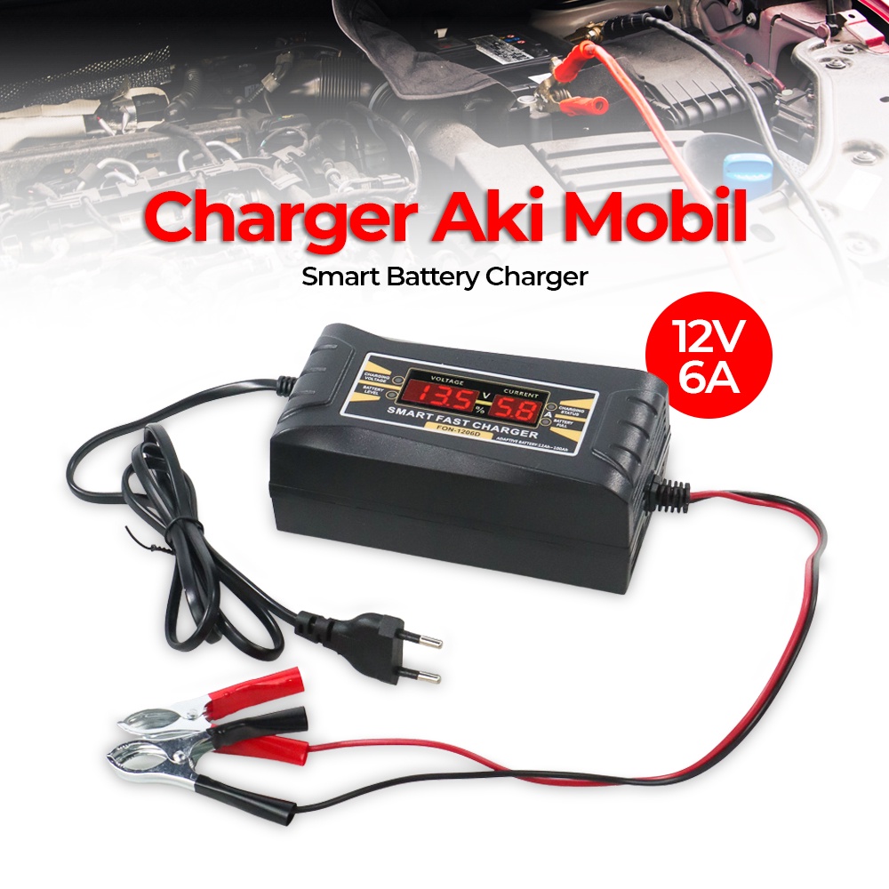 SODER Charger Aki Mobil Wet Dry Lead Acid Digital Smart Battery Charger 12V6A - FON-1206D