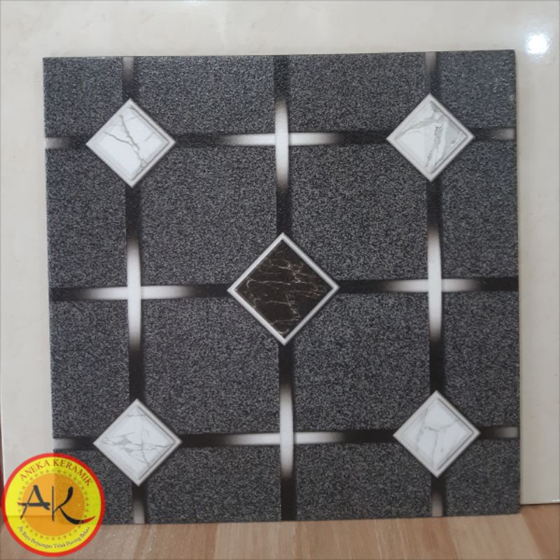 Keramik Lantai Teras/Garasi Kasar Matt Motif Hexagon 40x40 Hummer Black