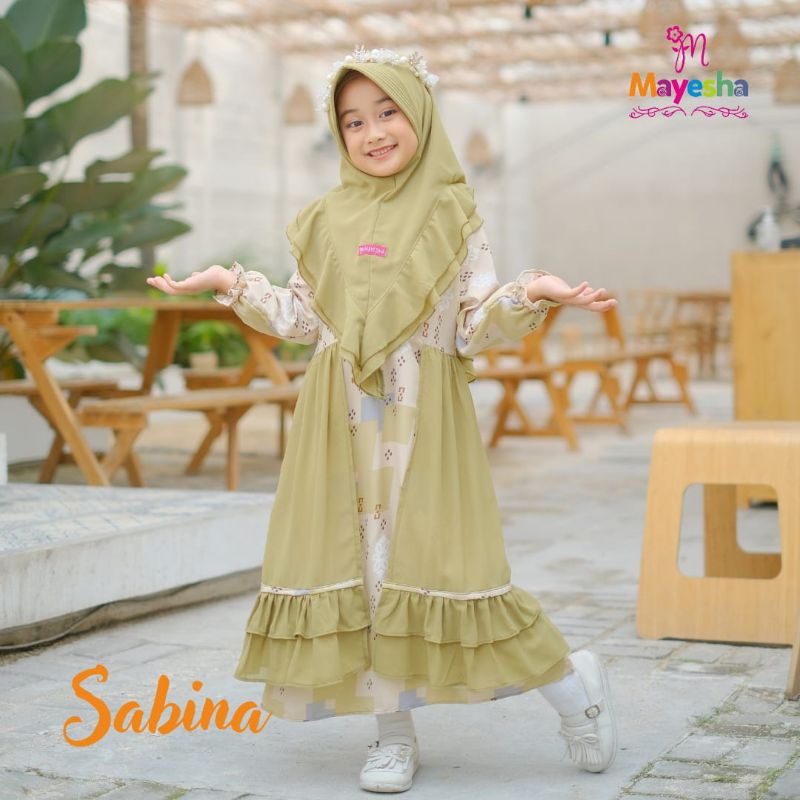 [3-7 TAHUN] SET GAMIS LEBARAN ANAK CEWEK SET HIJAB 3-7 TAHUN SABINA ORIGINAL BY MAYESHA / SET GAMIS OUTER HIJAB PED INSTAN ANTEM ANTI TEMBEM KHIMAR REMPEL 3 4 5 6 7 TAHUN SABINA