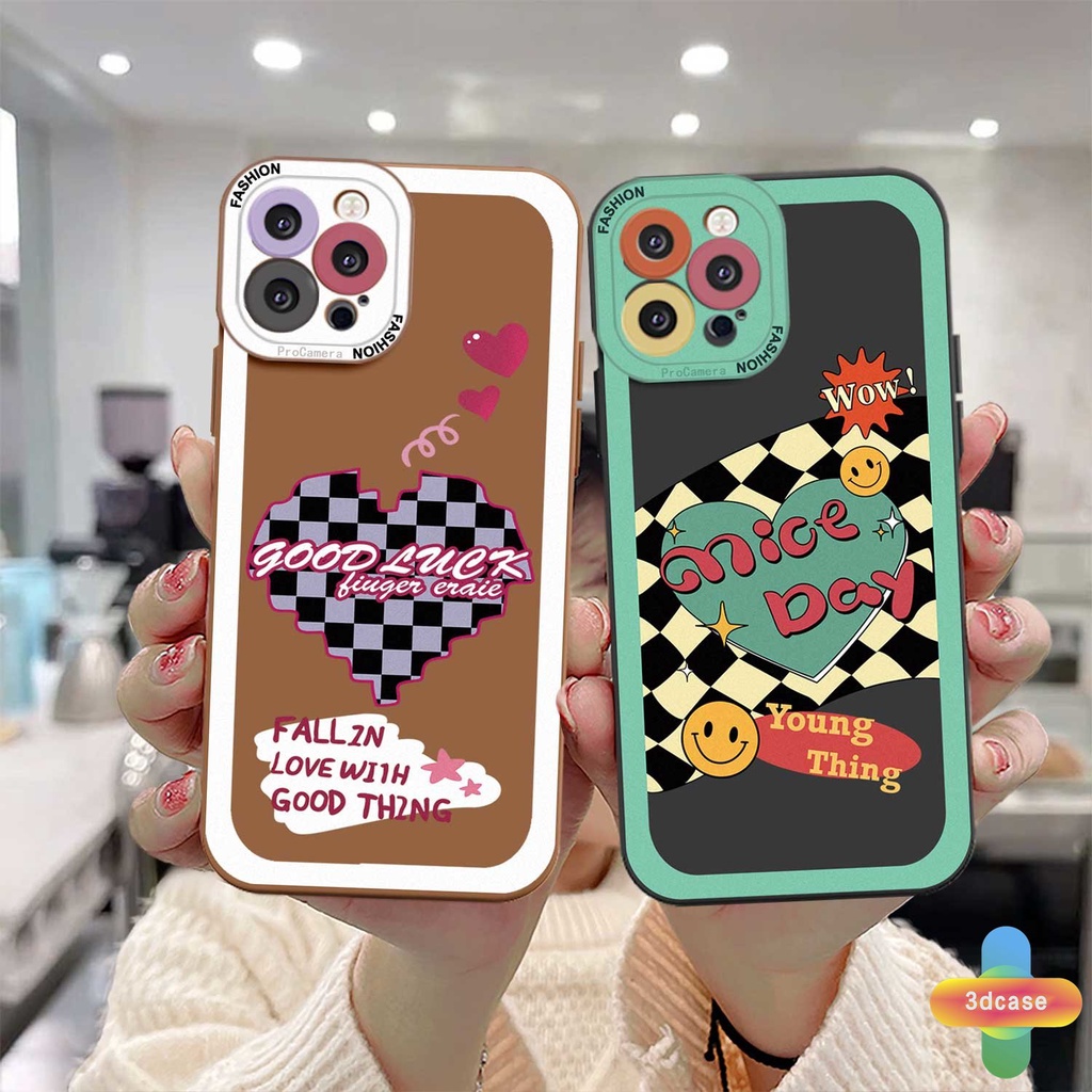 IPHONE Casing Handphone Couple Kompatibel Untuk For IPhone 11 12 13 PRO MAX 6 7 6S 8 Plus X XR XS MAX Se 2020 6SPlus 7Plus 6Plus 8Plus XSMAX Senyum Lucu Love Hati Papan Catur Soft TPU Back Cover