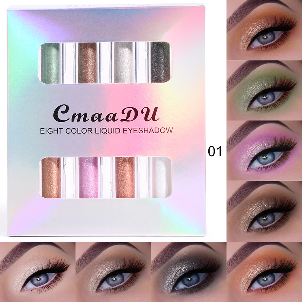 CMAADU Double Head 8 Colors Liquid Glitter Eyeshadow 4pcs/box Pearlescent Waterproof Lasting Shiny