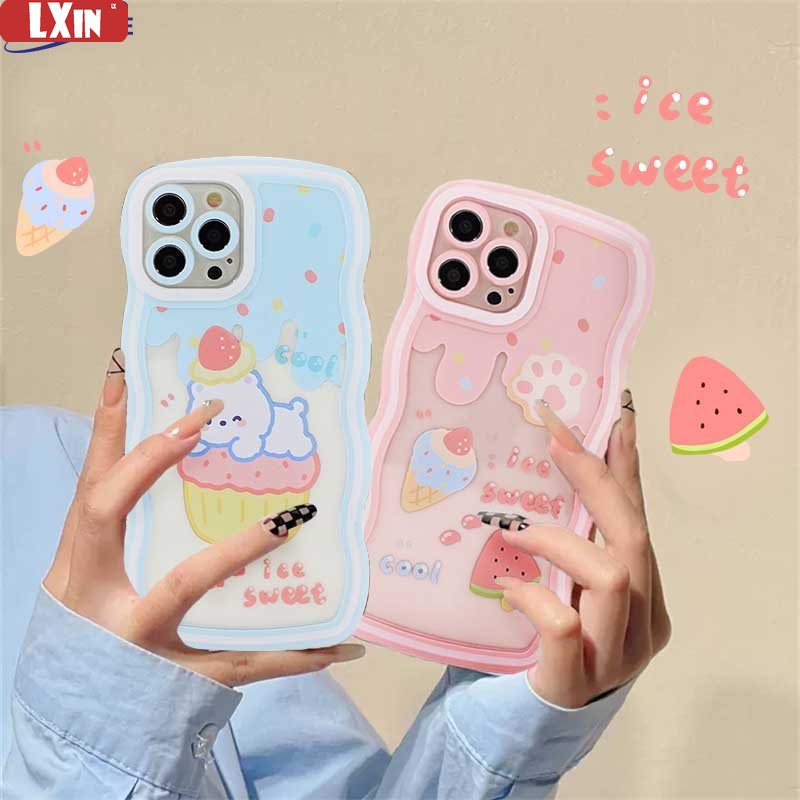 Oppo A17 A16 A57 2022 A77S A15 A16K A54 A53 A12 A5S A7 A3S A11k A31 A52 A92 A94 A93 A37 F9 A1K A76 Ice Cream Bear Wave Edge TPU Phone Case Cover