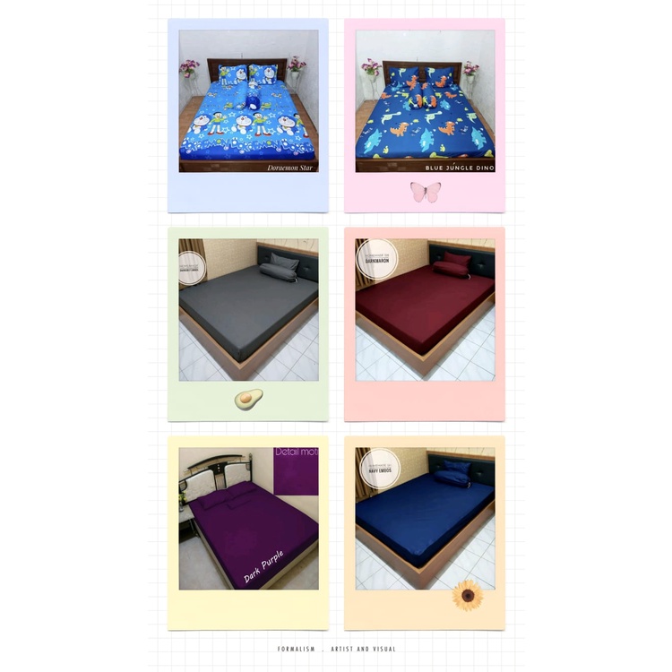 Sprei Polos Dan Karakter Ukuran 180 X 200 Doraemon Star, Dino Blue Jungle, Embos Abu Tua, Maroon, Da