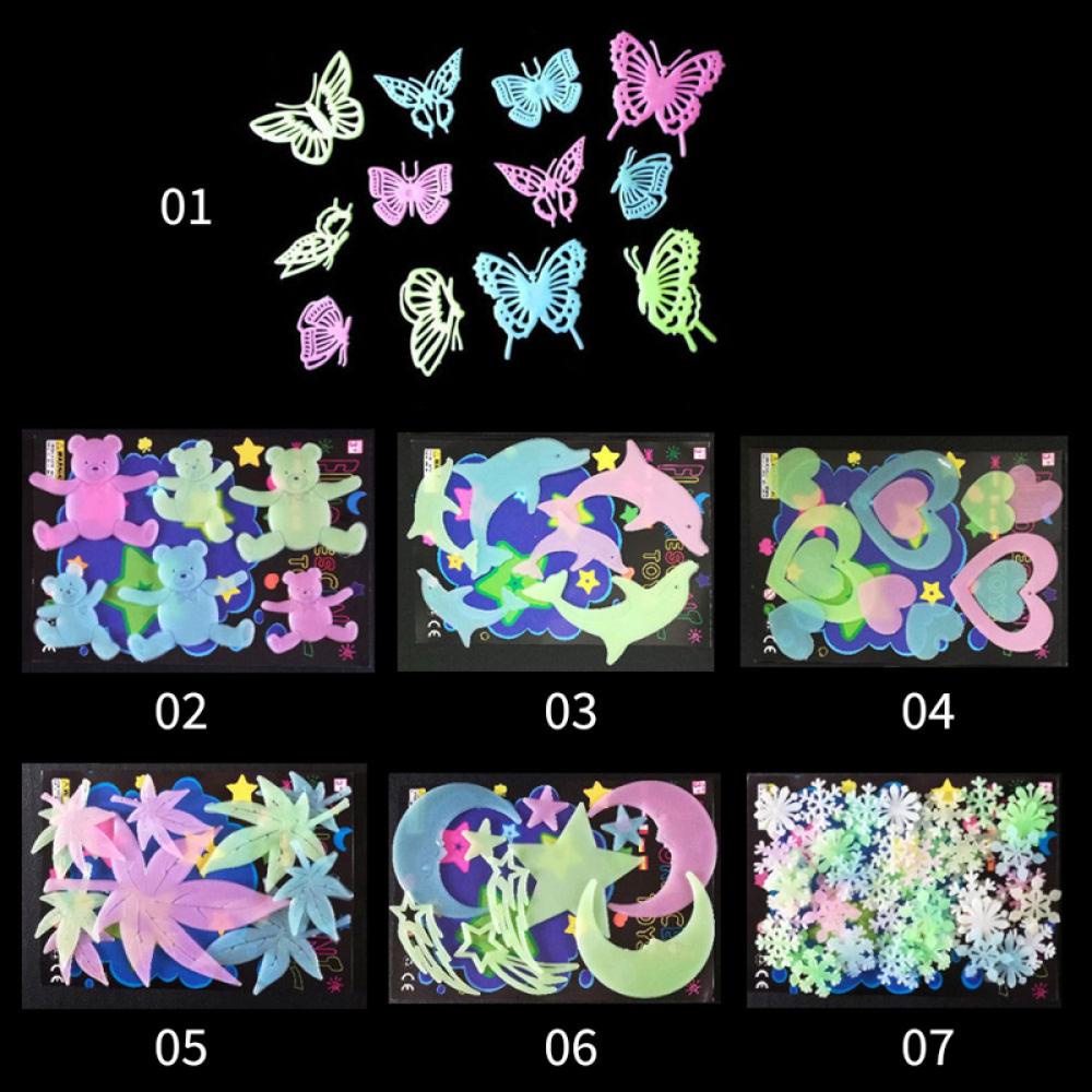 Timekey Luminous Butterfly Bear Snowflake Stiker Dinding Glow In The Dark Decal Untuk Kamar Bayi Anak Kamar Tidur Natal Dekorasi Rumah I9J2