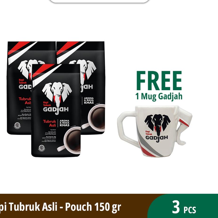 

Terkini Kopi Tubruk Gadjah Asli 3 Pouch @150 gr``