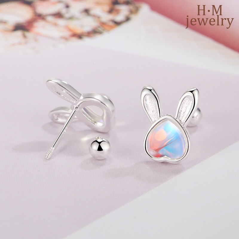 Anting Telinga Kelinci Moonstone Berbentuk Hati2022Baru Lucu Manis Twist Screw Earrings