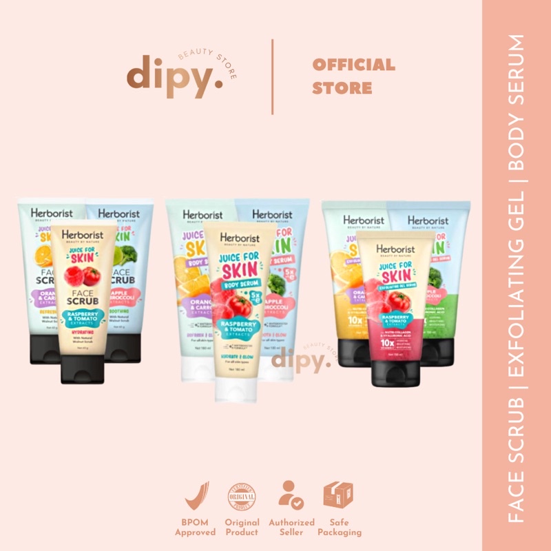 HERBORIST - Juice For Skin Body Serum Exfoliating Gel Face Scrub Lotion Pemutih Pencerah Badan Wajah Ampuh Aman Viral BPOM