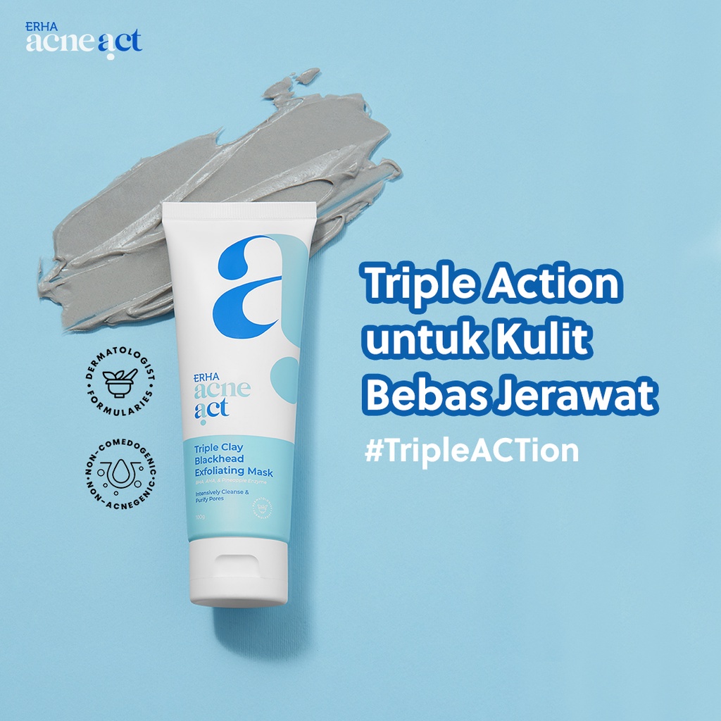 ERHA Acneact Triple Clay Blackhead Exfoliating Mask - Masker Komedo Wajah