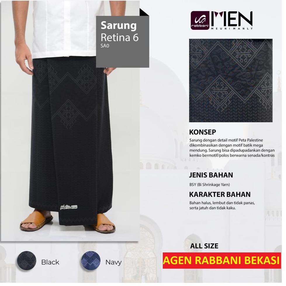 Sarung Rabbani RETINA motif Palestina warna Hitam, Putih dan Biru Palestine Styles Dewasa –CKD.10De2