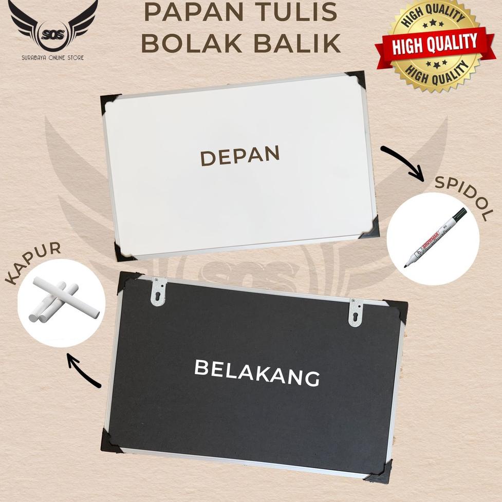 

(L-F1F-㊛) Whiteboard / Papan Tulis Gantung Spidol dan Kapur Dua Sisi Ukuran (20x30) (30x50) (40x60) / Papan Tulis Besar Kecil premium