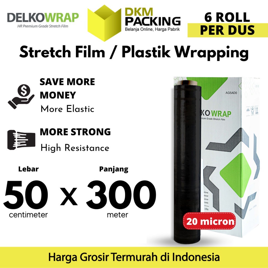 

Plastik Wrapping Stretch Film 50cm x 300m HITAM DELKOWRAP KARGO /DUS