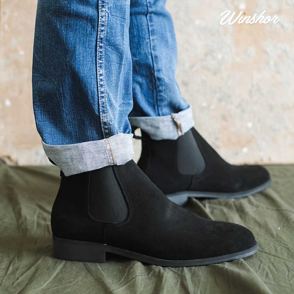 Sepatu Boot Kulit Pria - Winshor - Tobiaz - Black suede leather