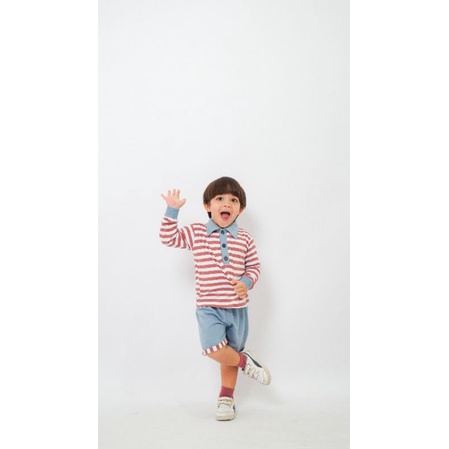 TRINITY SET - Promo 10.10 Baju Setelan kerah belang Anak Bayi Baby Kids Cewek Cowok Perempuan LakiLaki Lucu Murah katun 1 2 3 4