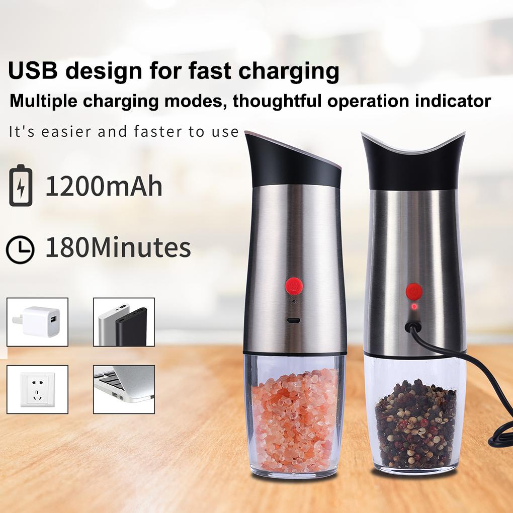 42v 140ml Stainless Steel Elektrik Salt Pepper Grinder Detachable Mill 1200mAh Alat Gerinda Baterai Lithium Dengan Lampu LED