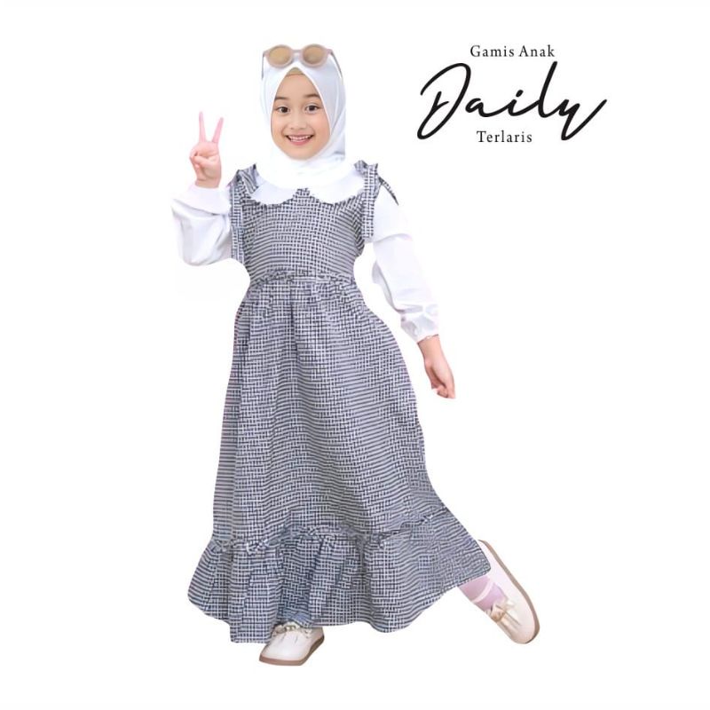 Gamis Anak Kotak Hitam Putih Daily (1-14 tahun)