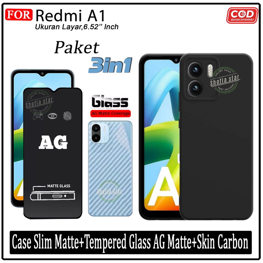 PAKET 3IN1 Case Redmi A1 2022 10C 10A Softcase Slim Black Premium Protect Casing