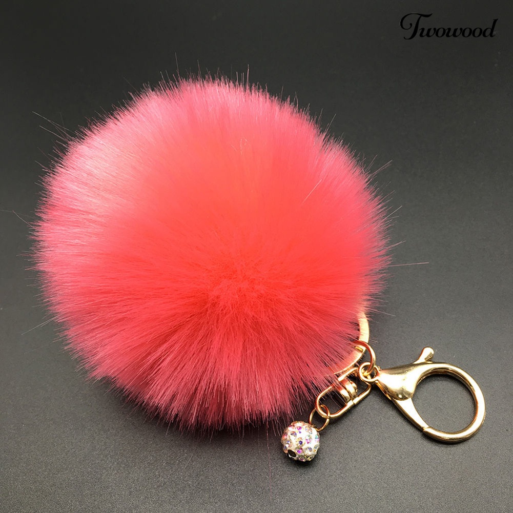 Twowood Fashion Faux Fur Fluffy Pompom Bola Mobil Liontin Handbag Pesona Gantungan Kunci Keyring