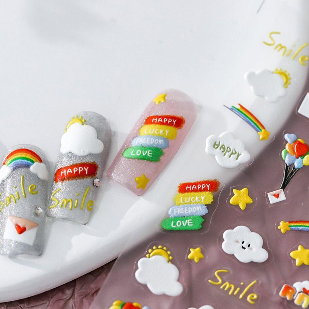 Mxbeauty Kartun Stiker Kuku Lucu Perekat Diri Pelangi Hewan Manikur Aksesoris Boneka Nail Art Dekorasi