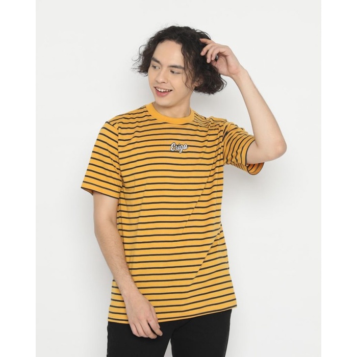 ⭐BISA COD⭐ Kaos Unisex Erigo T-Shirt Stripe Aseo Cotton Combed Mustard - S