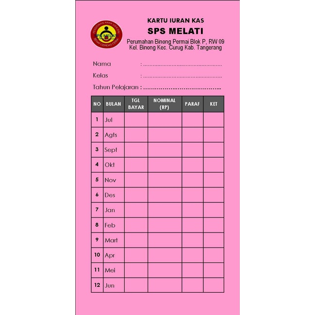 

BEST SELLER KARTU IURAN / SPP/IURAN RT/IURAN SAMPAH/IURAN AIR/KARTU INFAQ