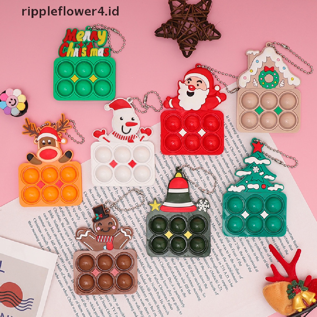 {rippleflower4.id} 1pcs Gantungan Kunci Gelembung Mini Pop Push Natal Simple Dimple Fidget Toys Mainan Penghilang Stres Liontin Santa Gantungan Kunci Untuk Natal~