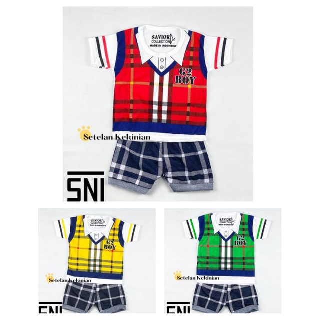 Baju Bayi Setelan Oblong koko Anak Laki Laki 3 - 18 bulan SNI / setelan baju bayi cowok koko kancing rompi tuxedo tartan / SETELAN BAJU KOKO BAYI