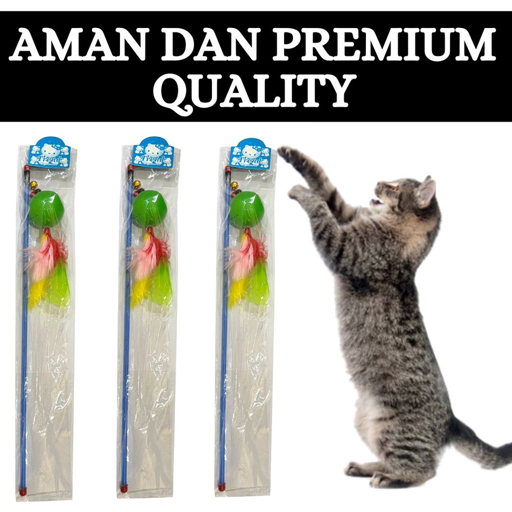 Mainan Kucing Interaktif Tali Bola Bulu Tongkat tikus Bulu Bola Bulu Cat Teaser Premium Quality FEFARM