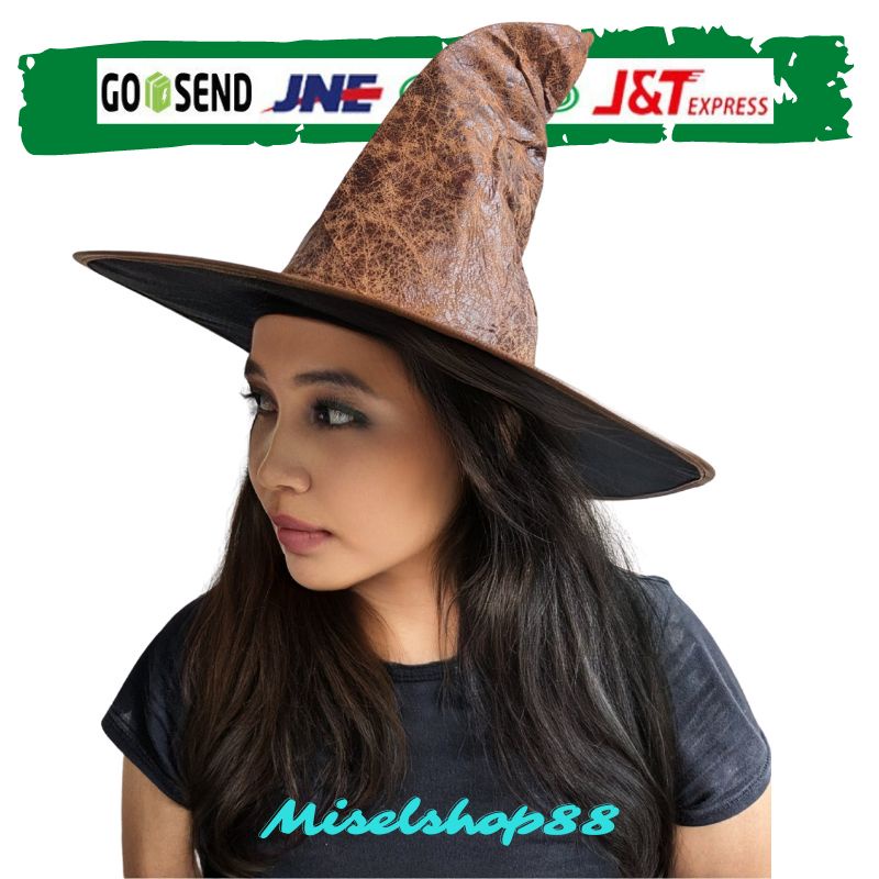 topi nenek sihir coklat premium motif kulit