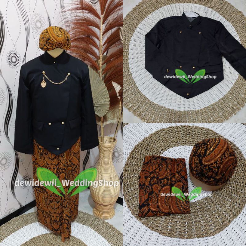 [Full Set] Baju Adat Jawa Cowok / Baju Manggolo / Baju Pagar Bagus | Nuansa Solo Hitam