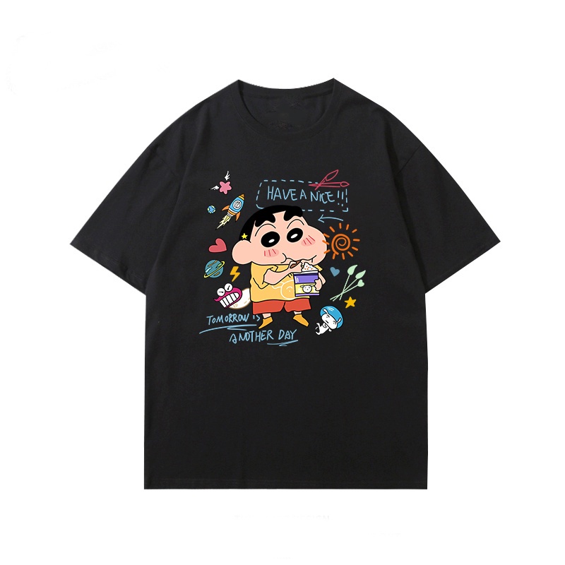 XiaoZhaiNv Kaos Atasan Wanita Putih Crayon Shinchan Pattern Lengan Pendek A0118