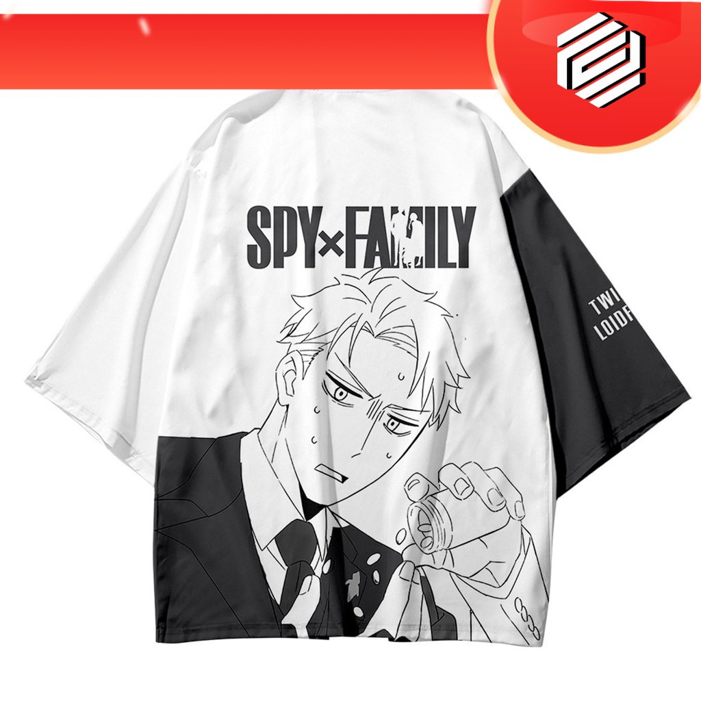 baju SPY FAMILY Fashion White Outer Kimono Cartoon Anime Men Women Loose Harajuku Japanese Beach Car