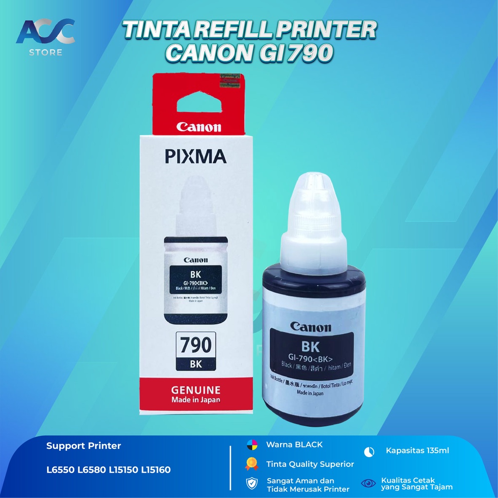 Tinta Canon Gi 790 Black Isi Ulang Printer G1000 G2000 G3000 G4000  G1010 G2010 G3010 G4010