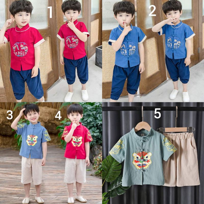 SETELAN CHEONGSAM ANAK LAKI LAKI 1 TAHUN - 10 TAHUN IMPORT LENGAN PENDEK CELANA PENDEK / SETELAN IML