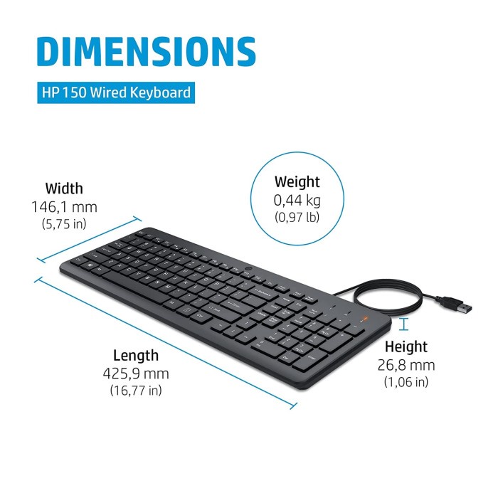 Keyboard HP 150 Full Size Keyboard Wired USB