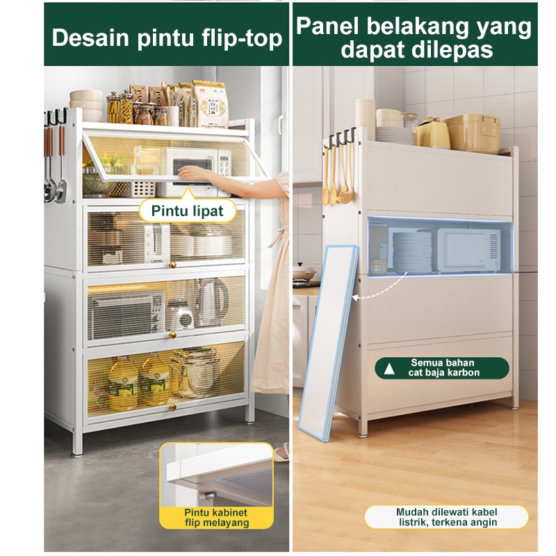 Rak dapur Lemari Piring Multi-layer Lemari Dapur berdiri di lantai dengan Rak Penyimpanan Kabinet Pintu Rak Oven Microwave